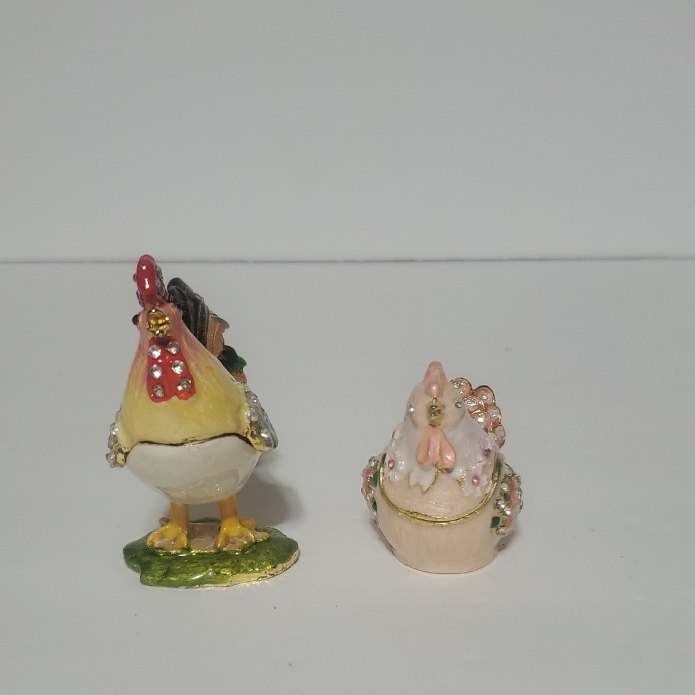 Decorative Rooster and Hen Metal Trinket Set - Picture 2 of 6
